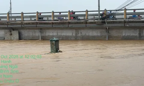 Quảng Ngãi: Nước lũ dâng cao, cấm phương tiện lưu thông qua cầu Châu Ổ